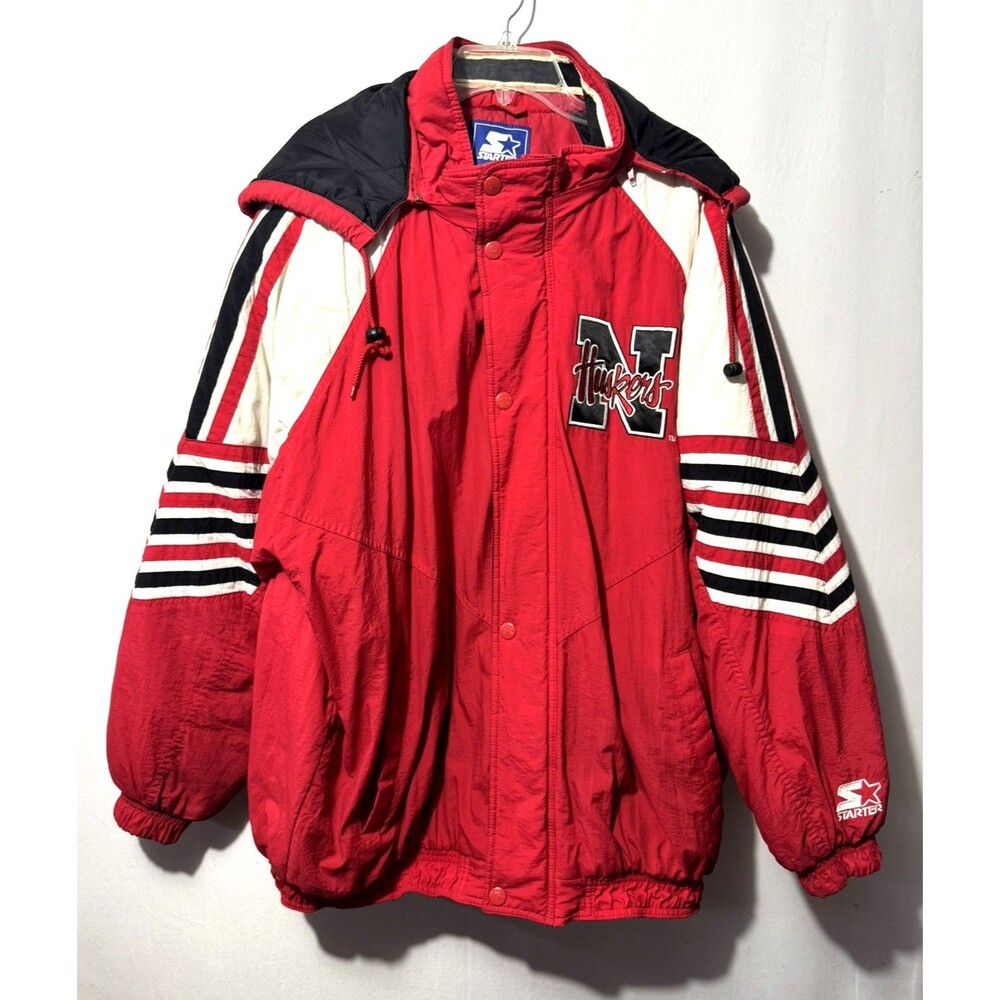 Vintage 90s Nebraska Cornhuskers Starter Puffer Jacket Hooded Mens XXL 2XL NCAA